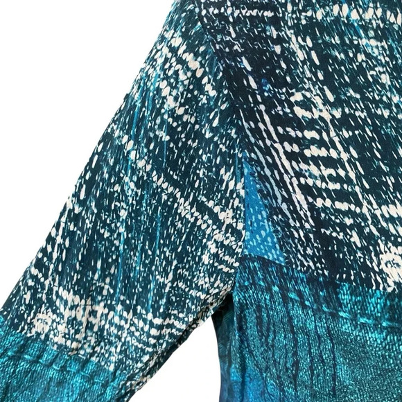 Ecru Silk Blouse Navy Cream Turquoise V-Neck Hidden Button Work Top M - Picture 5 of 13